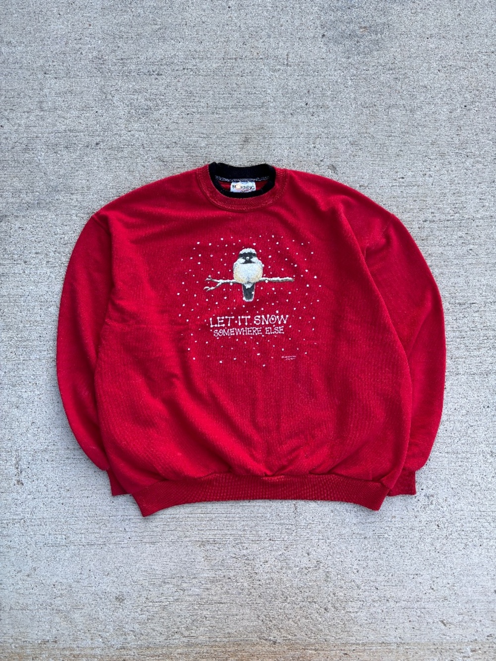 Vintage 90s Morning Sun Sweatshirt Large Red Bird Let it Snow Somewhere Else